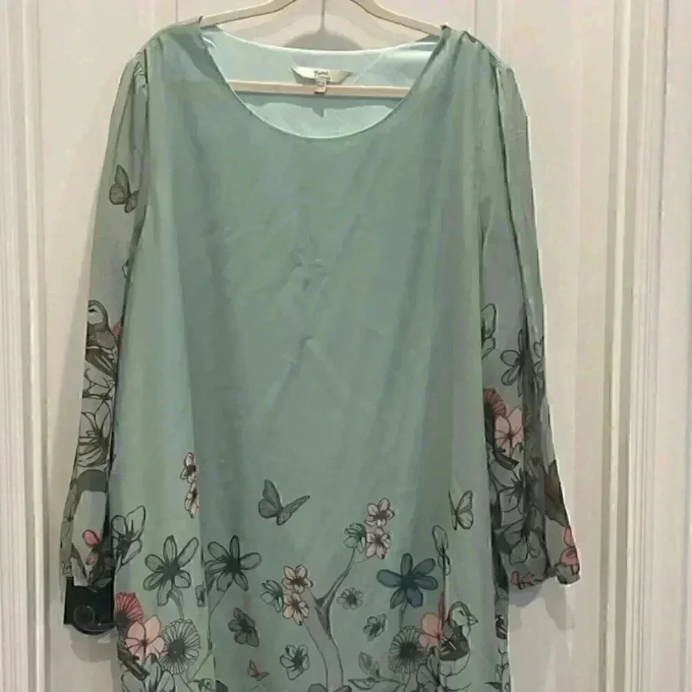YUMI FLOWY GREEN FLORAL SPRING DRESS Size 22